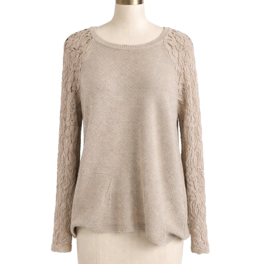 Anthropologie One September BOHO Fairy Top Womens Small Tan Lace Long Sleeve